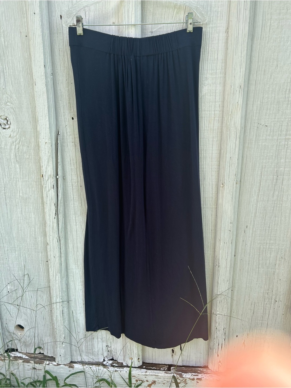 CAbi Black Pull On Maxi Skirt Size S Rayon Spandex Raw Hem Beachy Boho Travel
